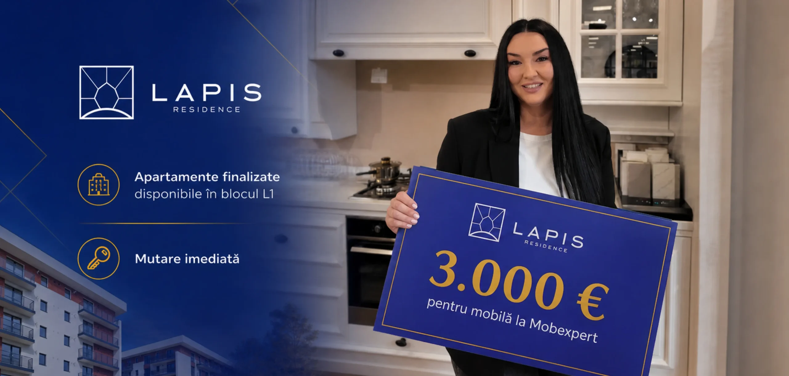Voucher 3.000 € mobilier – apartamente Lapis Residence Iași Apartament Lapis Residence Iași cu voucher 3.000 euro pentru mobilier Mobexpert inclus în ofertă