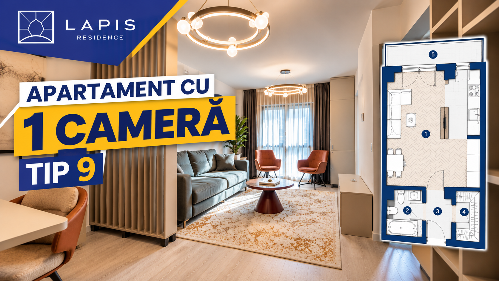 Tur video: apartament cu 1 cameră Tip 9, mobilat și utilat